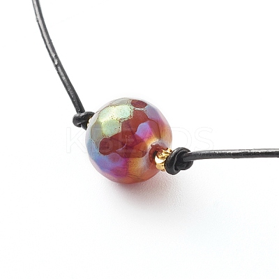 Pearl Luster Plated Round Faceted Natural Agate Pendant Necklace NJEW-JN03657-02-1