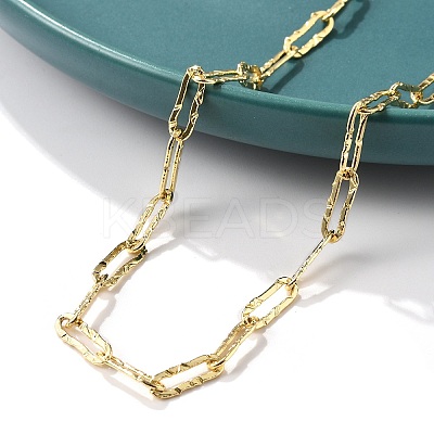 Brass Textured Paperclip Chain Necklaces for Women Men NJEW-F337-02G-02-1