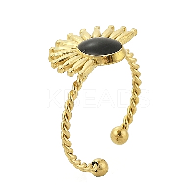 Flower 304 Stainless Steel Enamel Open Cuff Rings for Women RJEW-G338-15G-02-1