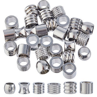DICOSMETI 36Pcs 6 Styles 304 Stainless Steel European Beads STAS-DC0017-26-1