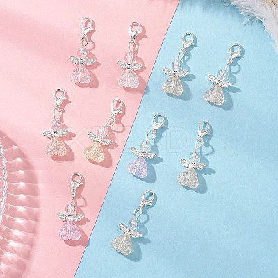 Transparent Acrylic Heart Angel Pendant Decorations HJEW-JM04525-1