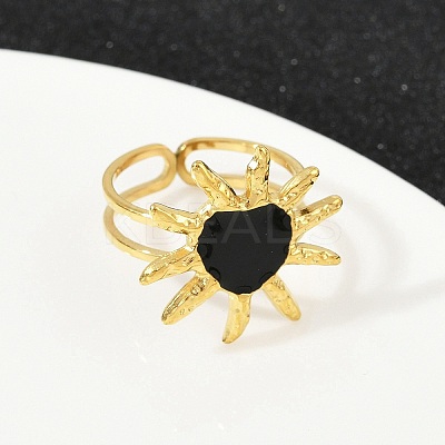 Heart Sun 304 Stainless Steel Enamel Finger Rings for Women RJEW-G355-08G-1