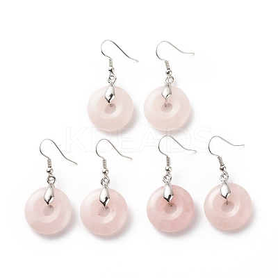 Natural Rose Quartz Donut Dangle Earrings EJEW-G300-01P-01-1