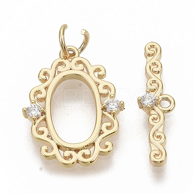 Brass Micro Pave Clear Cubic Zirconia Toggle Clasps LS-KK-T051-24G-NF-1