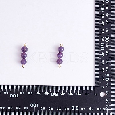 10Pcs Triple Natural Amethyst Round Beaded Connector Charms PALLOY-SW00003-01-1
