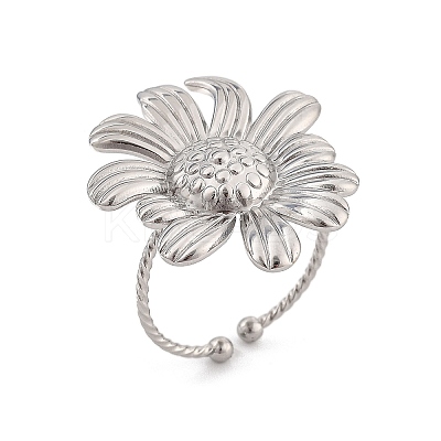 Flower 304 Stainless Steel Open Cuff Ring for Women RJEW-M049-04P-1