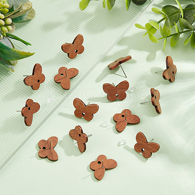 20 Pairs Walnut Wood Stud Earring Findings WOOD-DC0001-02-1