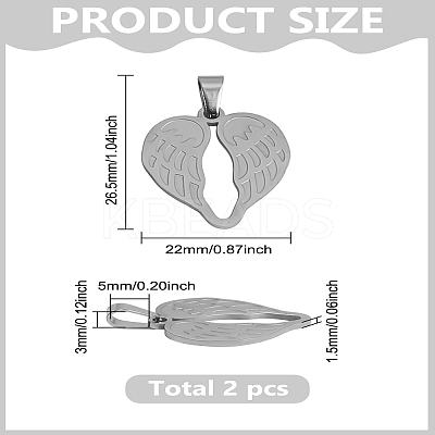 2Pcs 304 Stainless Steel Pendants STAS-LP0003-76-1