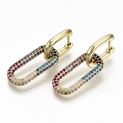 Brass Micro Pave Cubic Zirconia Huggie Hoop Earrings EJEW-S208-127-NF-1