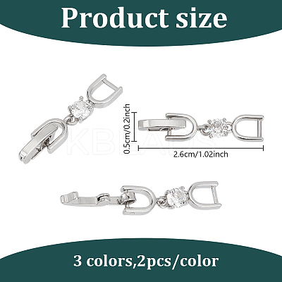 6Pcs 3 Colors Brass Clear Cubic Zirconia Fold Over Clasps FIND-HY0004-04-1