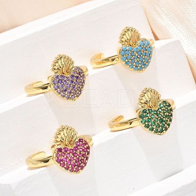Sacred Heart Brass Micro Pave Cubic Zirconia Cuff Rings for Women RJEW-B117-01G-1