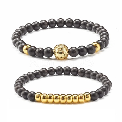 Wooden Beads Stretch Bracelets Set BJEW-JB07019-1