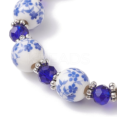 Handmade Blue and White Porcelain & Glass Beads Stretch Bracelets for Women BJEW-JB12225-1