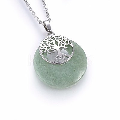 Natural Green Aventurine Flat Round Pendants G-I357-A03-1