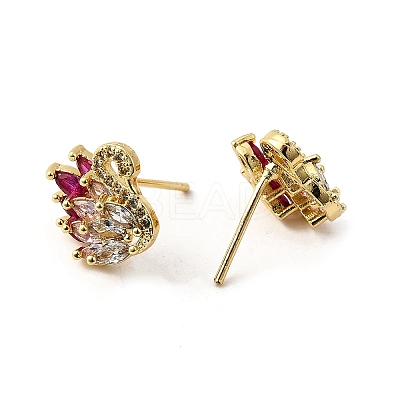 Swan Shape Rack Plating Brass Micro Pave Cubic Zirconia Stud Earrings KK-E084-42G-1