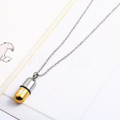 Medical Theme Pill Shape 304 Stainless Steel Pendant Necklaces with Cable Chains JS1441-1-1
