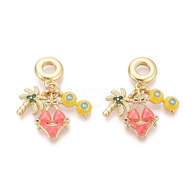 Brass Micro Pave Clear Cubic Zirconia and Enamel European Dangle Charms  KK-T079-76G-1