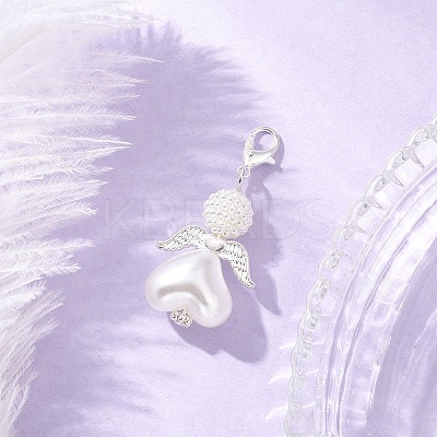 7Pcs Heart Angel Acrylic & ABS Plastic Imitation Pearl Pendant Decorations HJEW-JM03564-1