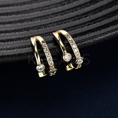 Brass Micro Pave Clear Cubic Zirconia C-Shaped with Heart Cuff Earrings LS-EJEW-D328-05G-02-1