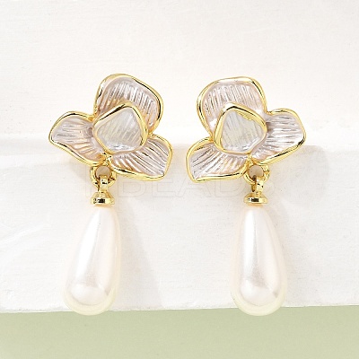 Brass Enamel Stud Dangle Earrings KK-CBAB173-02A-G-1