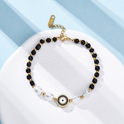 304 Stainless Steel Beaded Bracelets for Women BJEW-Z099-01G-1