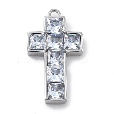 304 Stainless Steel Micro Pave Cubic Zirconia Pendants STAS-Z121-48P-1