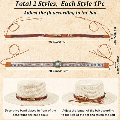 2Pcs 2 Styles Ethnic Style Suede & Cotton Cord Adjustable Hat Band AJEW-CP0007-18-1