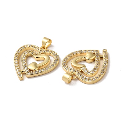 Rack Plating Brass Micro Pave Clear Cubic Zirconia Pendants KK-F853-15G-1