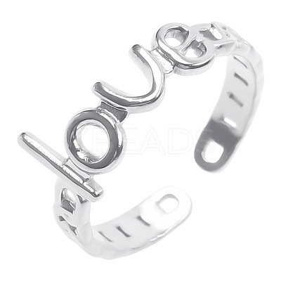 Romantic 304 Stainless Steel Word Love Open Cuff Rings for Women Men UD4454-1-1