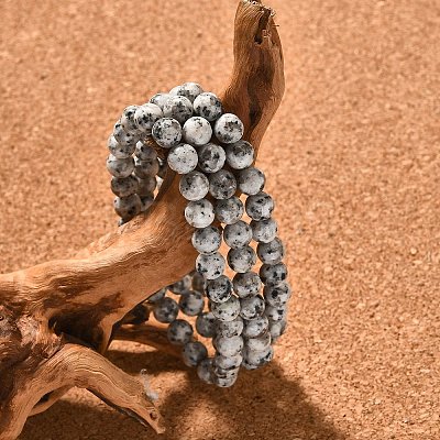 Natural Sesame Jasper/Kiwi Jasper Bead Stretch Bracelets BJEW-K212-A-033-1