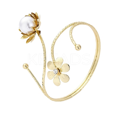 Lotus Alloy Arm Cuff Bangles for Girl Women LS-AJEW-A063-01J-G-1