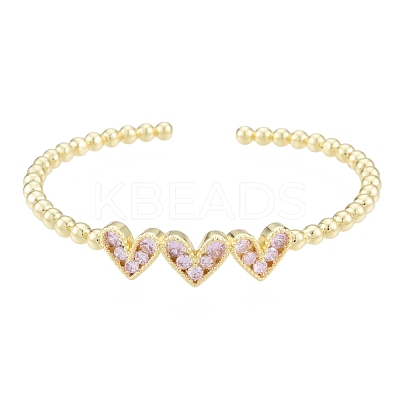 Cubic Zirconia Triple Heart Open Cuff Bangle BJEW-G651-09G-03-1