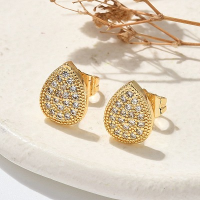Brass Micro Pave Clear Cubic Zirconia Stud Earrings EJEW-D305-06G-1