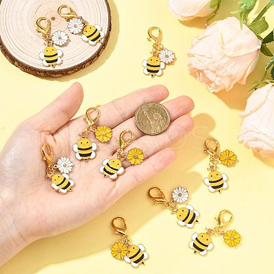 10Pcs 2 Styles Alloy Enamel Bee with Flower Pendant Decorations HJEW-FS00061-1
