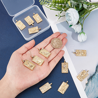 12Pcs 12 Style Brass Micro Pave Clear Cubic Zirconia Pendants KK-SC0003-01-1