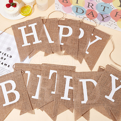 1 Set Word Happy Birthday Linen Hanging Banners Flags AJEW-SP0001-51C-1