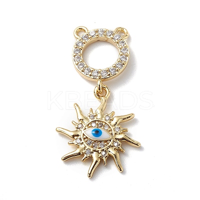 Rack Plating Brass Micro Pave Clear Cubic Zirconia Connector Charms KK-H434-43G-1