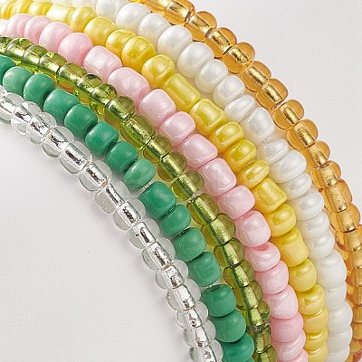 7Pcs 7 Style Glass Seed Beaded Stretch Bracelets Set BJEW-JB09001-1