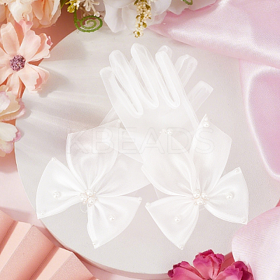 Polyester Bride's Lace Gloves AJEW-WH20120-23C-1