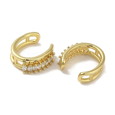 Rack Plating Brass Pave Clear Cubic Zirconia Oval Cuff Earrings for Women EJEW-P280-16G-1