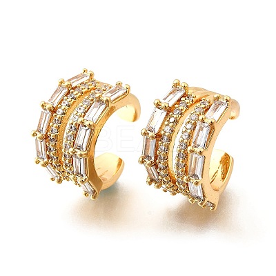 Brass Micro Pave Clear Cubic Zirconia Cuff Earrings EJEW-F370-14G-1