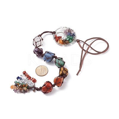 Chakra Natural Mixed Gemstone Woven Pendant Decorations HJEW-JM00660-1