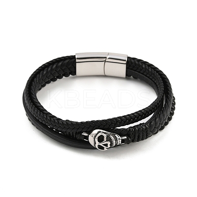 Microfiber Leather & Glass Multi-strand Bracelets for Men Women BJEW-H631-04B-AS-1
