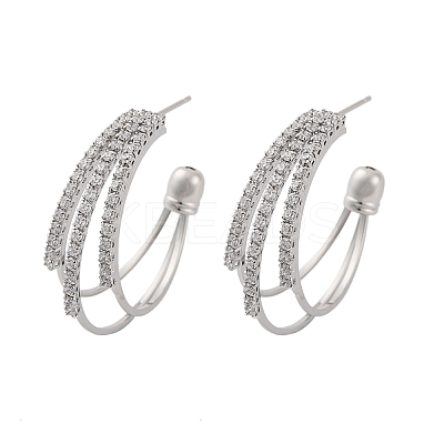 Triple C-Shaped Brass Micro Pave Clear Cubic Zirconia Stud Earrings EJEW-R025-29P-1