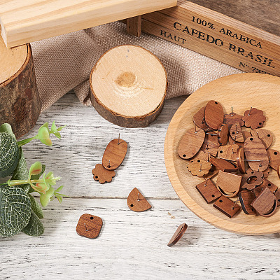 22Pairs 11 Style Walnut Wood Stud Earring Findings MAK-FW0001-01-1