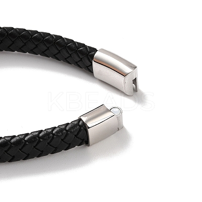 Men's Braided Black PU Leather Cord Bracelets BJEW-K243-23P-1