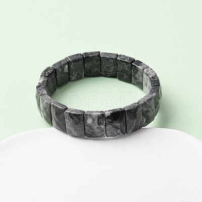 Rectangle Natural Map Stone Beads Stretch Bracelets for Women Men BJEW-Z149-01G-1