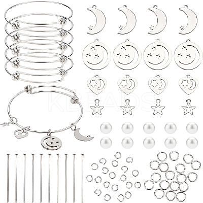 DIY Moon & Star Charm Bangle Making Kit DIY-BC0004-64-1