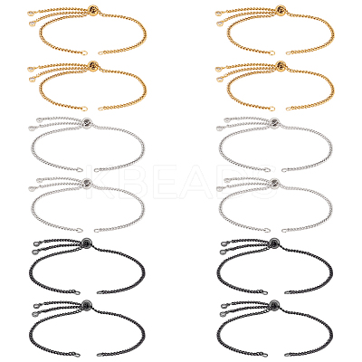 12Pcs 3 Colors 304 Stainless Steel Curb Chain Slider Bracelets Making AJEW-UN00018-1