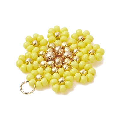Glass Seed Beaded Flower Pendants PALLOY-MZ01181-02-1
